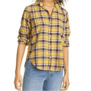 Frank & Eileen Checkered Plaid Yellow‎ Button Down Shirt Top Sz L